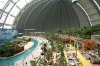 KRAUSNICK, GERMANY - FEBRUARY 15:  Visitors lounge at the "South Sea" beach at the Tropical Islands indoor resort on ...