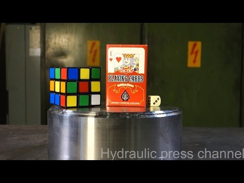 Crushing Rubik's cube & playing cards with hydraulic press