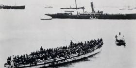 Occupation of Porto [i.e. Puerto] Rico.Towing United States troops ashore, 8-7-1