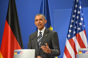 The President of the United States of America Barack Obama On April 24, 2016 in Herrenhausen Gardens in Hannover ...