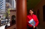 NSW State Treasurer Gladys Berejiklian poses with the 2016/17 budget papers outside State Parliament House. 
