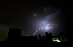 Lightening is seen in the night sky in India.