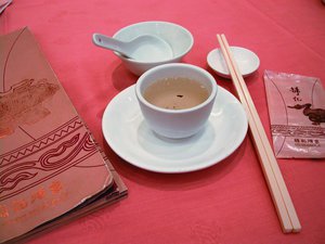 A typical set of eating utensils for yum cha. There are common tea-drinking and eating practices or etiquette that Chinese people commonly recognize and use.