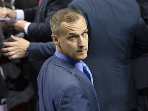 In this April 18, 2016 file photo, Corey Lewandowski, campaign manager for Republican presidential candidate Donald Trump, appears at a campaign stop at the First Niagara Center in Buffalo, N.Y.