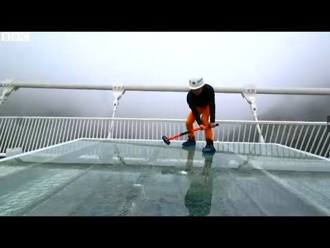 Safety Test: China's giant glass bridge hit with sledgehammer by BBC Technology Reporter