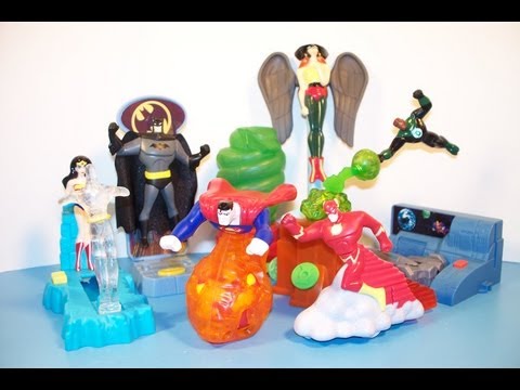 2003 DC JUSTICE LEAGUE ADVENTURES SET OF 8 BURGER KING KIDS MEAL TOYS VIDEO REVIEW