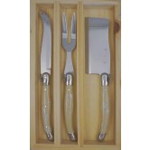 Laguiole by Louis Thiers Three Piece Cheese Set with Marbled Ivory-Coloured Handles 