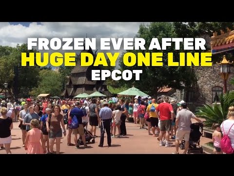 HUGE Frozen Ever After ride opening day line stretches around Epcot!