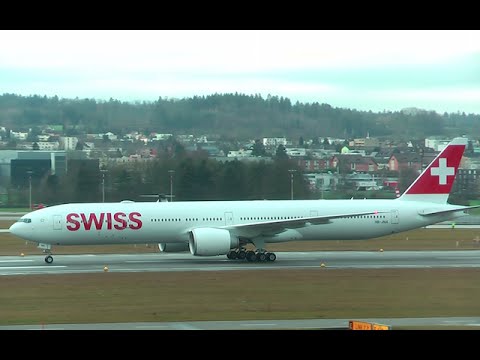 First SWISS B777-300ER [HB-JNA] low-pass and landing at Zurich Airport