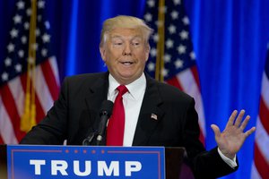 Republican presidential candidate Donald Trump speaks in New York, Wednesday, June 22, 2016.