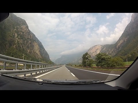 Autostrada A5 (Autostrada della Valle d'Aosta) in Aosta Valley, Italy   (Italia) – onboard camera