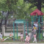 A common sight in North Korea – children having fun at a playground.
