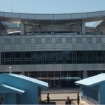 U.S./South Korean building with spy telescopes at the tense border between capitalist South Korea and socialistic North Korea. North Koreans live under constant military and economic pressure from U.S. imperialism and its allies.