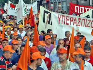 Greece, September 2012: Workers at a mass demonstration. Recent years have seen Greek workers wage several general strikes as they battle grinding capitalist austerity. A genuine Leninist party is needed to lead these struggles towards the working class seizure of state power.