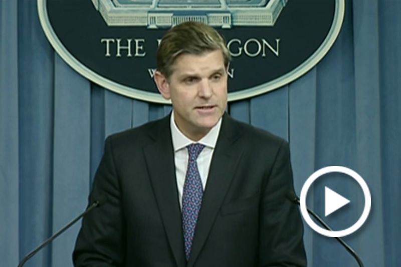 Screen grab of Pentagon Press Secretary Peter Cook speaking to reporters.