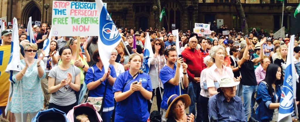 Sydney: A contingent from the Nurses and Midwives Association were an enthusiastic part of the 11 October 2015 refugee rights rally in Sydney. The most conscious sections of the workers movement understand that opposing racism is a core task for the trade unions. Racism is a poison to workers unity and without workers unity the entire struggle for workers rights is doomed to failure.
