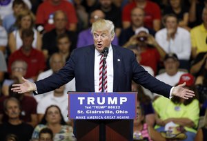 Republican presidential candidate Donald Trump speaks during a rally at Ohio University Eastern Campus in St. Clairsville, Ohio, Tuesday, June 28, 2016.