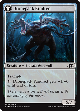 Dronepack Kindred; spoilers from Wizards of the Coast for Magic: The Gathering set Eldritch Moon