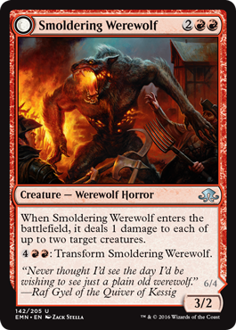 Smouldering Werewolf; spoilers from Wizards of the Coast for Magic: The Gathering set Eldritch Moon