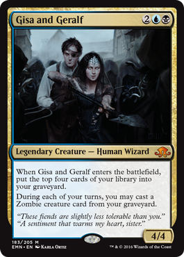 Gisa and Geralf; spoilers from Wizards of the Coast for Magic: The Gathering set Eldritch Moon