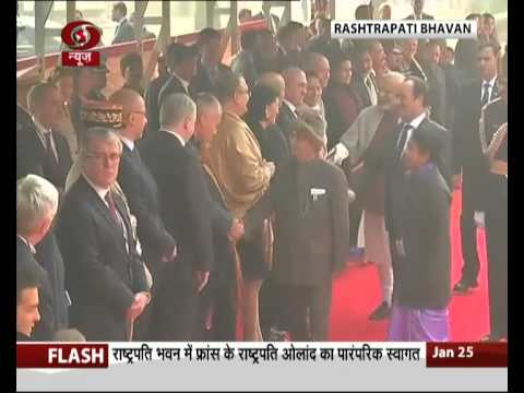 French President receives ceremonial welcome at Rashtrapati Bhawan