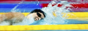 American swimming sensation Katie Ledecky powers through the water. The freestyle superstar uses a galloping stroke ...