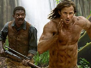 This image released by Warner Bros. Entertainment shows Samuel L Jackson, left, and Alexander Skarsgard in a scene from "The Legend of Tarzan." (Jonathan Olley/Warner Bros. Entertainment via AP)