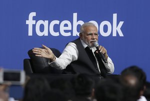 Prime Minister of India Narendra Modi speaks at Facebook in Menlo Park, Calif., Sunday, Sept. 27, 2015.