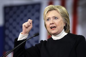 Democratic presidential candidate Hillary Clinton speaks at her first-in-the-nation presidential primary campaign rally, Tuesday, Feb. 9, 2016, in Hooksett, N.H.