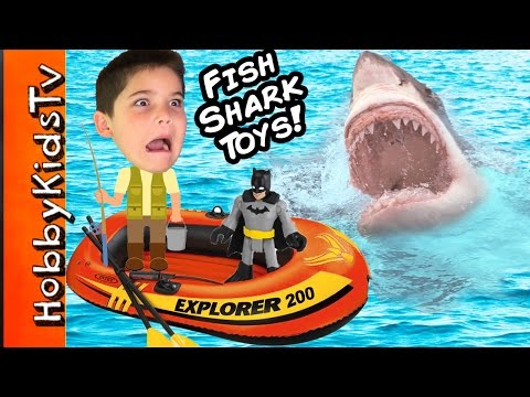 Biggest SHARK WEEK EGG! Boat Fishing For Toys Adventure + Shark Imaginext Animal Planet HobbyKidsTV