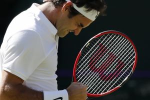 "The dream continues": Roger Federer celebrates winning match point against Marin Cilic.