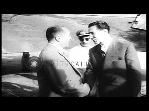 President of Egypt Gamal Abdel Nasser bids farewell to Syria's Shukri Al  Quwatli...HD Stock Footage