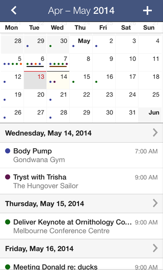 Screenshot of mobile calendar.