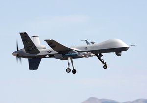 A MQ-9 Reaper flies above Creech AFB in Nevada during a local training mission.