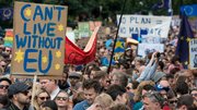 People attend a protest against Brexit  in London last week