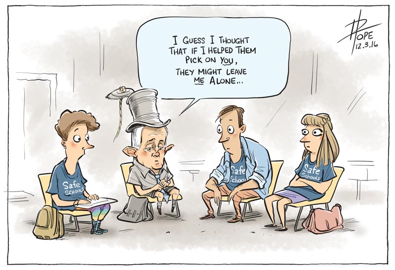 Cartoon: Turnbull caves to right wing pressure to review the Safe Schools Program