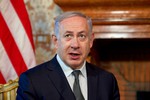 Israeli Prime Minister Benjamin Netanyahu addresses reporters on June 27, 2016, at Villa Taverna, the U.S. Ambassador's Residence in Rome, Italy