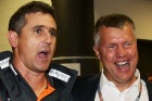 That was then: Giants coach Leon Cameron (left) and then football manager Graeme Allan join players for the club song ...