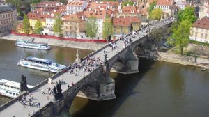 The medieval Charles Bridge in Prague.   Charles Bridge on the Vltava River in Prague, Czech Republic. ?? Czech ...