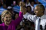 Hillary Clinton, presumptive 2016 Democratic presidential nominee, and US President Barack Obama at their first campaign appearance together on Tuesday.