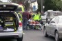 Paramedics attend to the injured boy in Main Street, Bairnsdale, on Saturday.