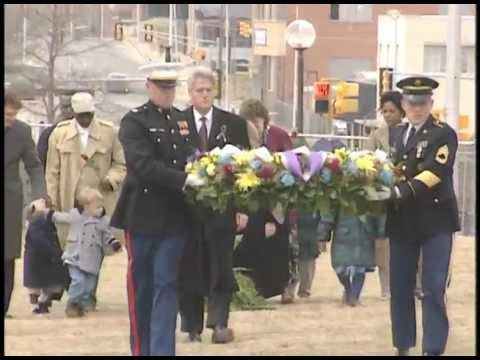 Pres. Clinton Laying a Wreath at the Alfred P. Murrah Building Site (1996)