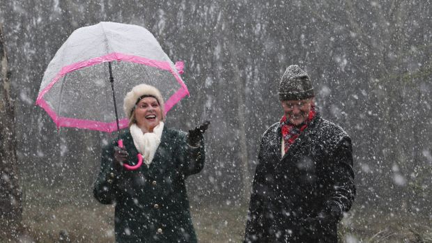 Snow fell at Mount Macedon last month. More snow was expected as low as 300 metres on Tuesday night.