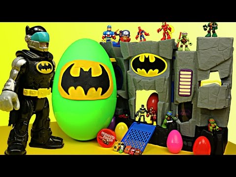 Batman GIANT Surprise Egg Play Doh Made Symbol with Blind Bags Superheroes and Ninja Turtles in Eggs