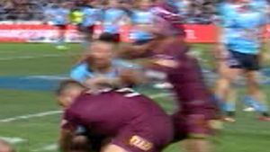 Impact: Johnathan Thurston hits James Tedesco.