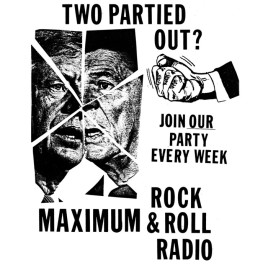 NOW SHIPPING: MRR Radio T-shirt (“Two Partied Out?”)