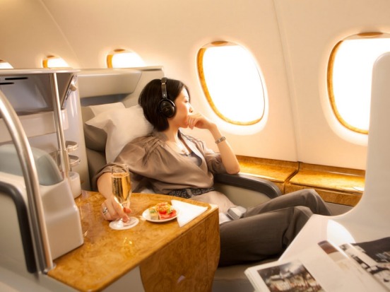 Emirates A380 business class flat bed.