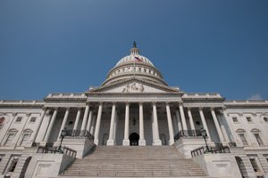 Washington, DC, August 4, 2009 -- US Capitol building, east side, dome and steps.