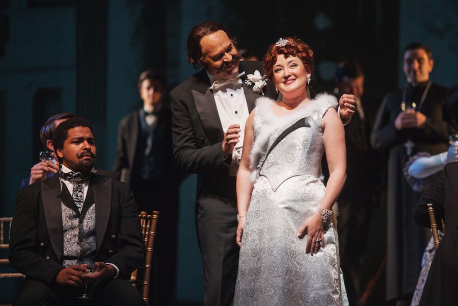 Baby Doe (Anna Christy) and Horace Tabor (Grant Youngblood) on their wedding day