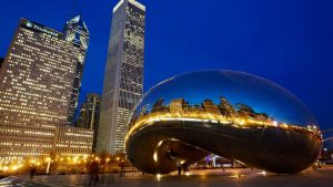 Cloud Gate (The Bean) sculpture in Chicago.